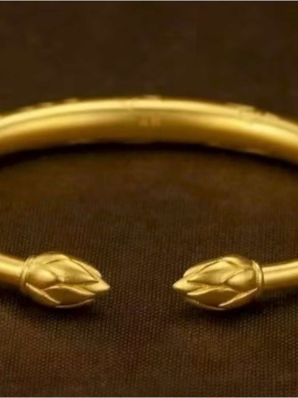 Gold Open-Ended Cuff Bracelet with Floral Bud Terminals